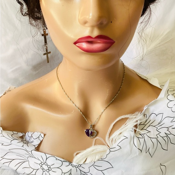 ✨❤️ lady heart Silver black stone pendant necklace fashion - Picture 1 of 5